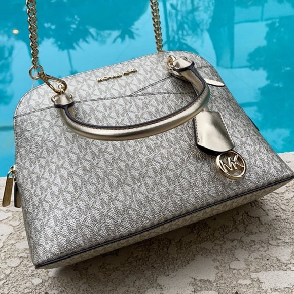 Michael Kors Jet Set Travel Medium Dome Crossbody Satchel Bag Pale Gold - Picture 2 of 16